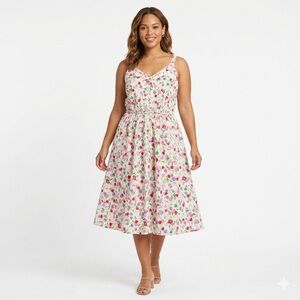 1980s Vintage Lanz Originals Floral Tulip Spring Summer Midi Dress -Size 8